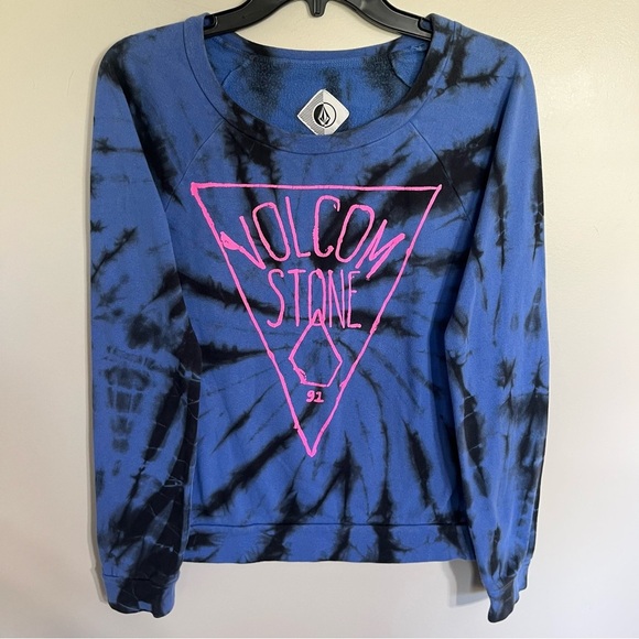 Women’s Juniors Volcom Stone Tie Dye Sweatshirt Blue Black Pink Size Small - Picture 1 of 11
